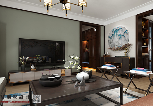 青島新中式效果圖_黃島悅湖蘭庭大宅裝修設計風格/報價